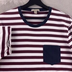 Burberry Brit T Shirt Mens Size Large Burgundy White Stripe Designer Pocket